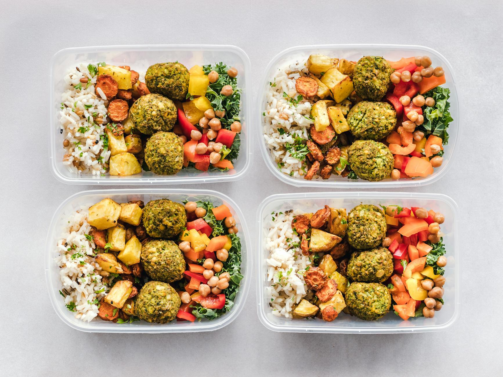 Colorful healthy meal prep with vegetables and protein